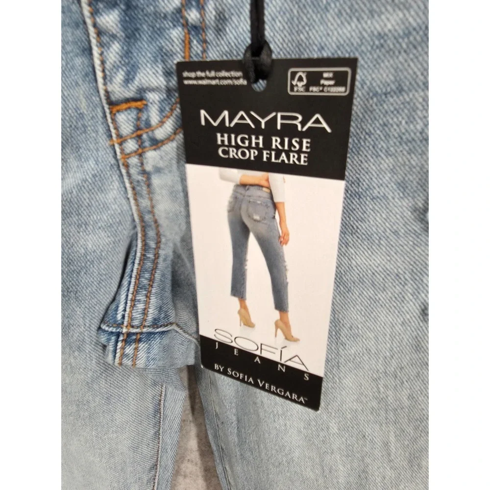 Sofia Jeans Womens 6 Blue High Rise Cropped Flare Denim Raw Hem Distressed New - Picture 4 of 16